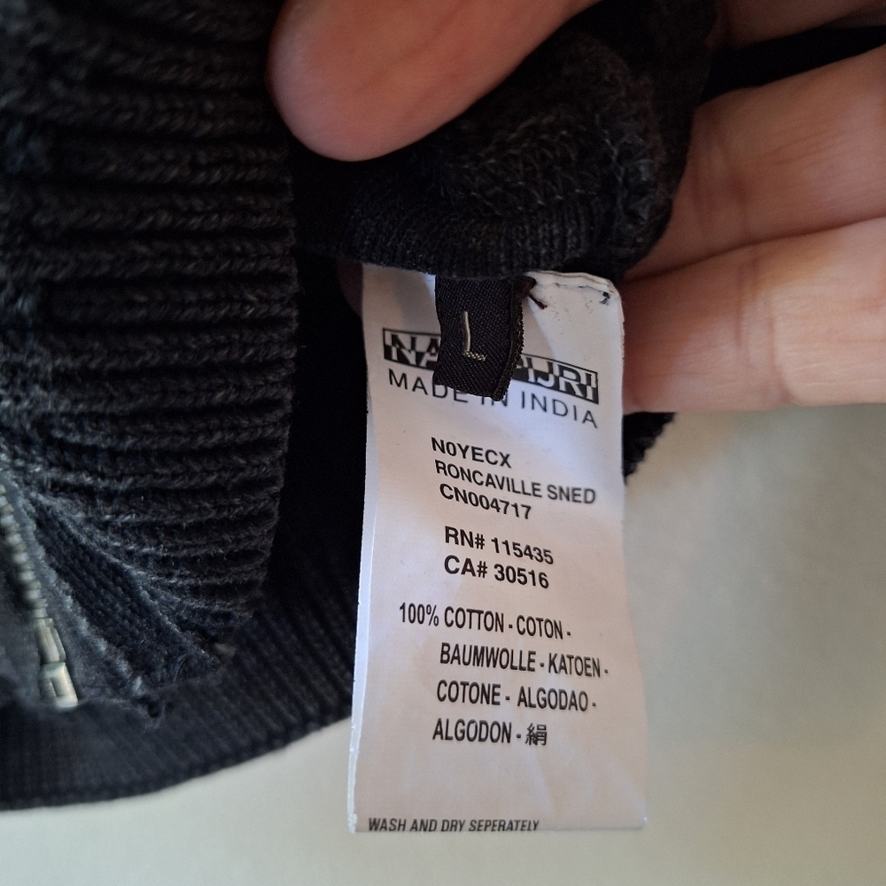 Napapijri Mens Black Wash Full Zip Urban Cotton Ribbed Knit Jacket Size L - Picture 5 of 6